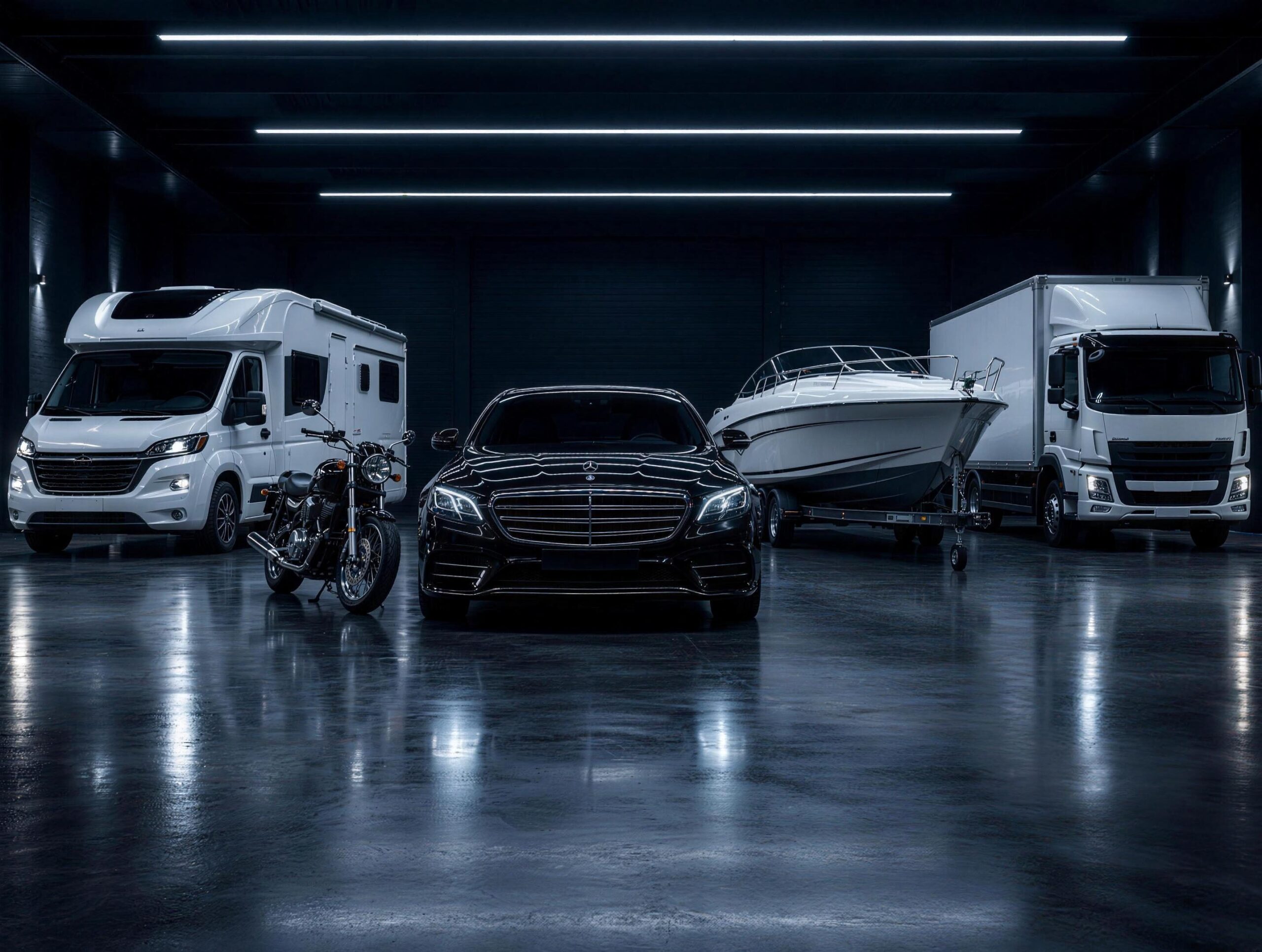Auto, Motorrad, Wohnmobil, Boot und Lkw in der Werkstatthalle